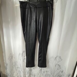 BLACK TAPE Faux Leather Leggings Pants Women XL Black High Rise Stitched Detail‎